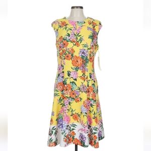 London Style Floral Lemon Sleeveless Fit + Flare Dress, Size 12